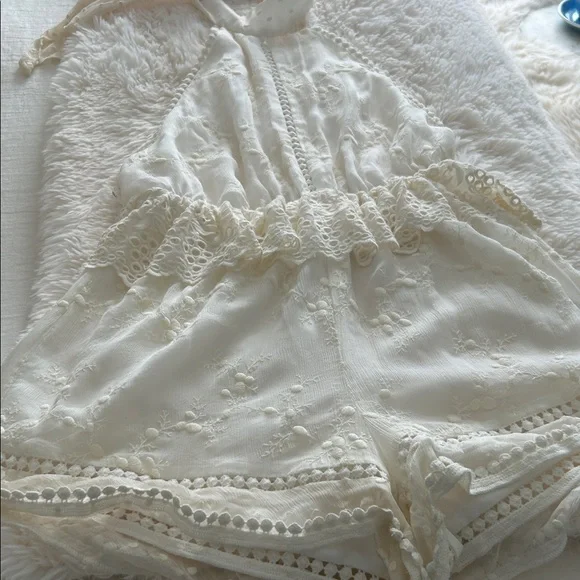 Zimmermann Ivory silk Lace Playsuit US6-8 backless design halter top neck *Flaws - Picture 3 of 16